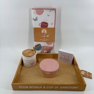 Dolly Parton Wood Tray Drying Mat Sugar Jar Set Pink Cup of Ambition New